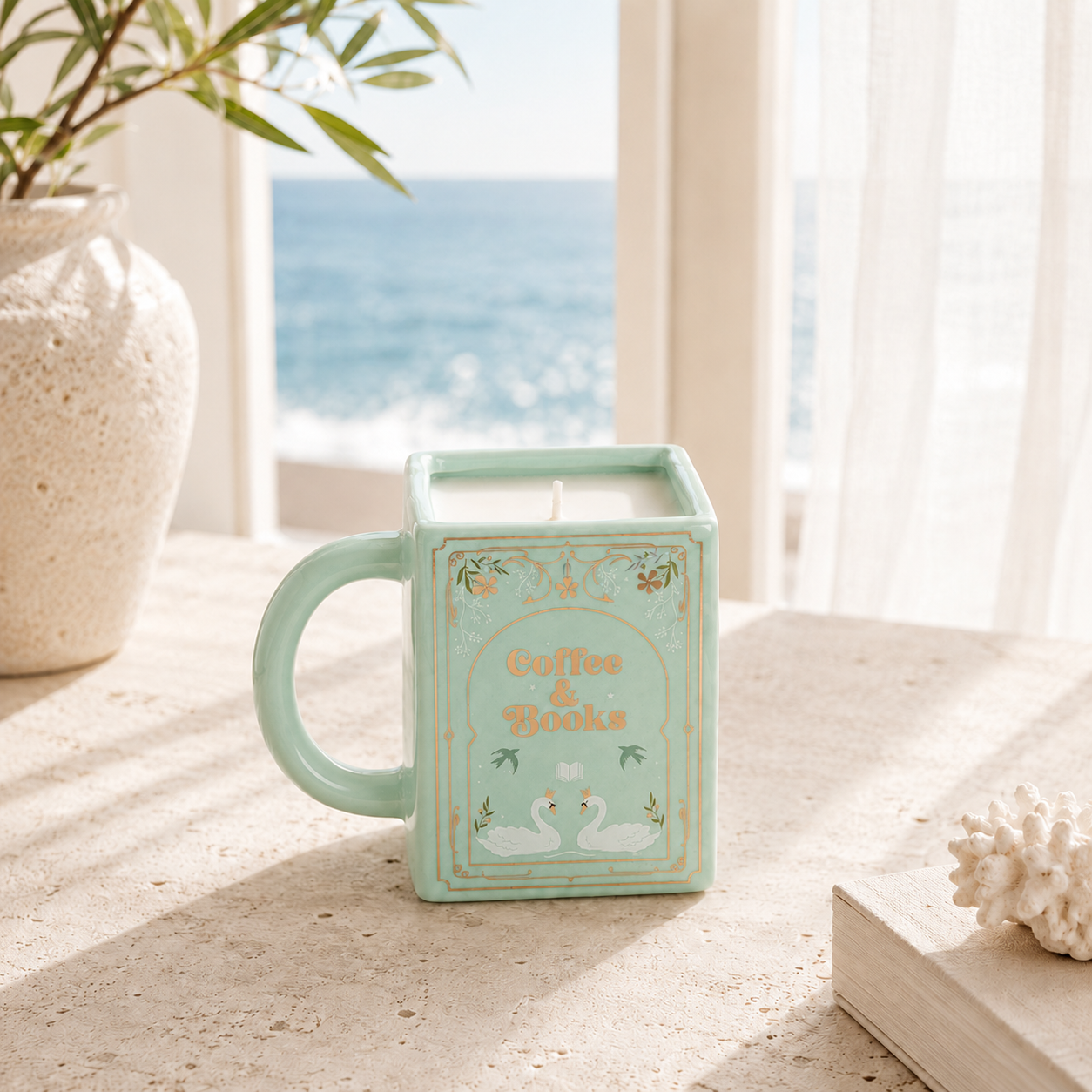 VELA TAZA COFFEE & BOOKS aroma melón🍈📚